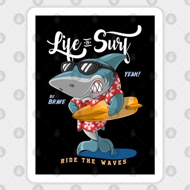 Shark Life In Surf Sticker by Mako Design 